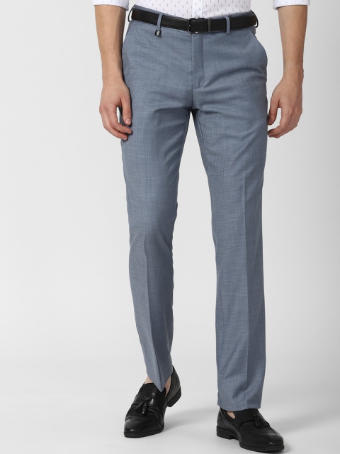 

V Dot Men Navy Blue Textured Slim Fit Trousers