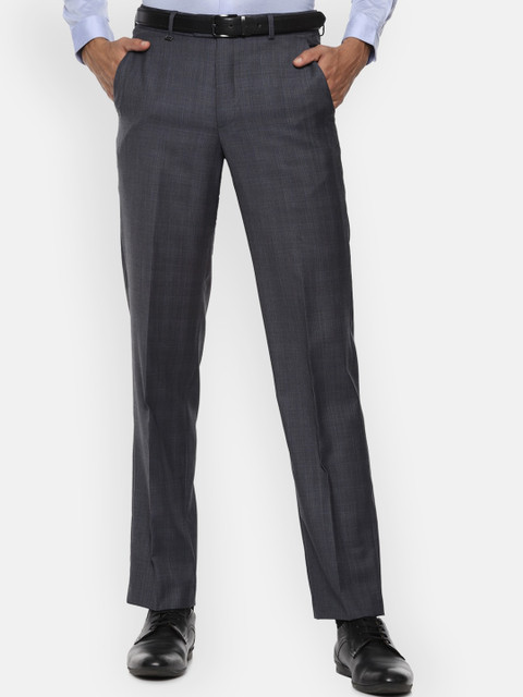 

Van Heusen Men Charcoal Grey Checked Regular Fit Formal Trousers