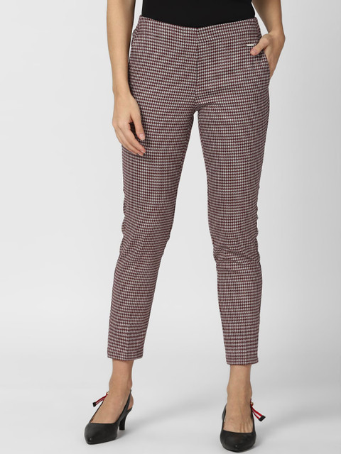

Van Heusen Woman Women Maroon & White Checked Formal Trousers