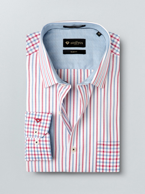 

INVICTUS Men White & Red Slim Fit Striped Formal Shirt