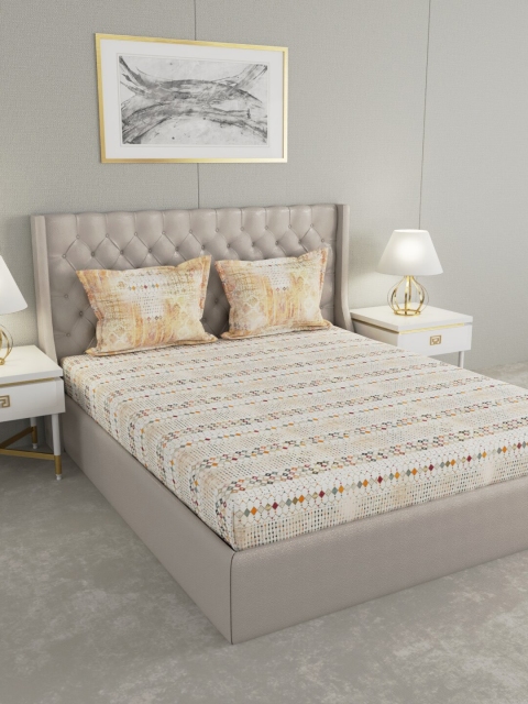 

Trident Cream-Coloured & Orange Geometric 210 TC King Bedsheet with 2 Pillow Covers