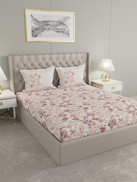 

Trident Coral & Off White Floral 210 TC King Bedsheet with 2 Pillow Covers