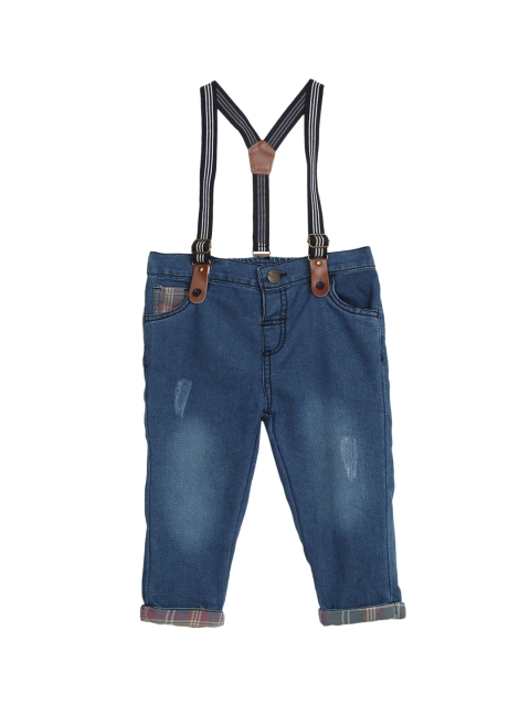 

Donuts Boys Blue Mid Rise Low Distress Light Fade Regular Fit Jeans With Suspenders
