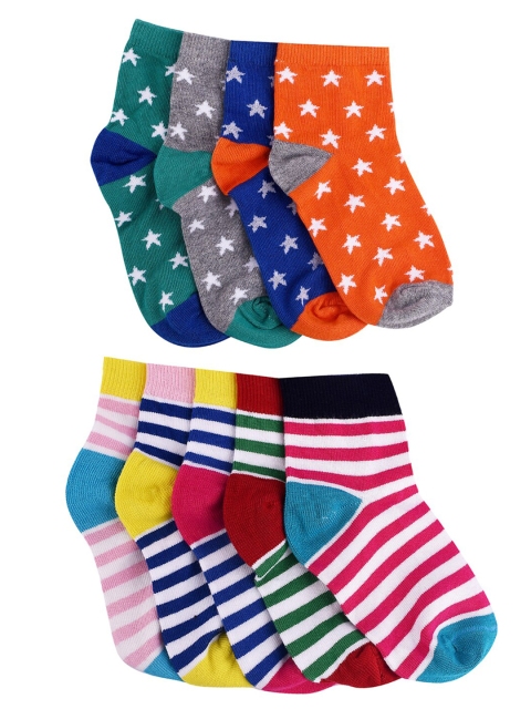 

FOOTPRINTS Kids Pack Of 9 Printed Pure Organic Cotton Ankle-Length Socks, Red