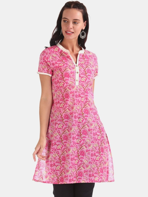 

Karigari Women Pink Floral Printed Kurta
