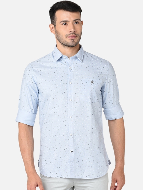

J Hampstead Men Blue Cotton Classic Slim Fit Micro Ditsy Printed Casual Shirt