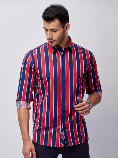 

J Hampstead Men Red Classic Slim Fit Striped Formal Shirt
