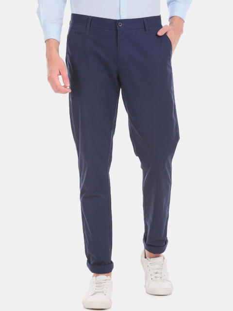 

Ruggers Men Navy Blue Slim Fit Pure Cotton Trousers