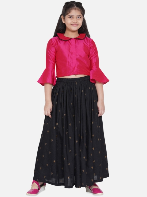 

Bitiya by Bhama Girls Black & Pink Solid Ready To Wear Lehenga Choli