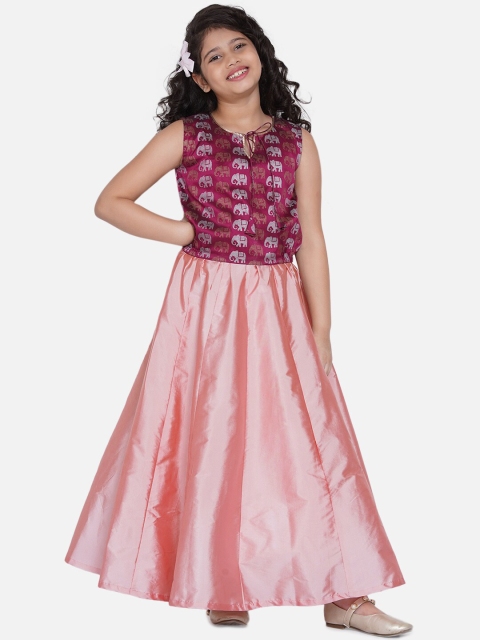 

Bitiya by Bhama Girls Peach & Burgundy Printed Ready To Wear Lehenga Choli