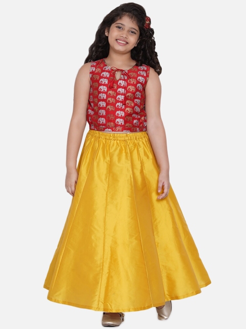 

Bitiya by Bhama Girls Yellow & Red Printed Ready to Wear Lehenga Choli