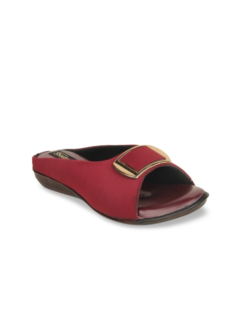 

Shoetopia Women Maroon Embellished Open Toe Flats