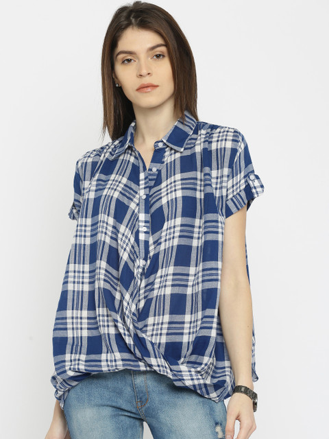 

Silly People Women Navy & White Checked Shirt-Style Top, Navy blue
