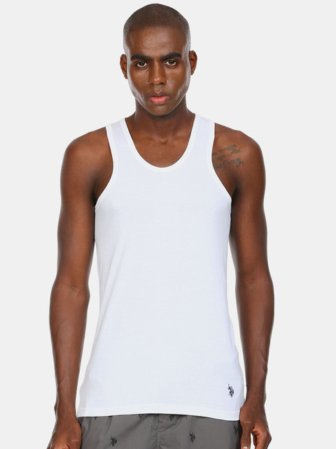 

U.S. Polo Assn. Men White Pack Of 3 Solid Cotton Innerwear Vests