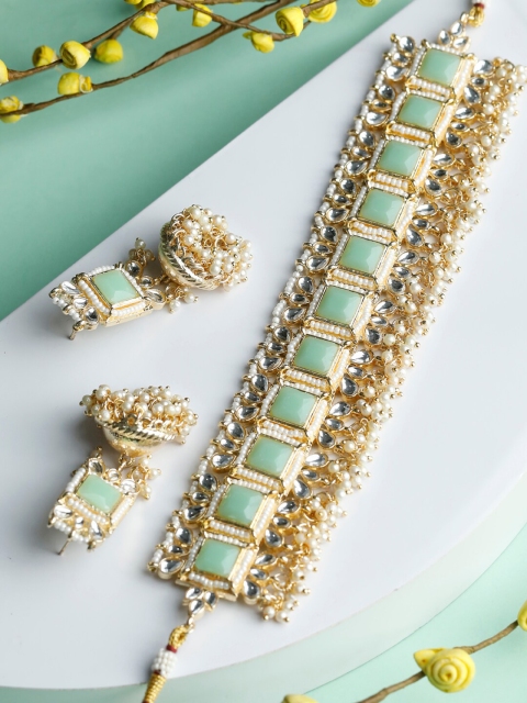 

Priyaasi Gold -Plated Green Kundan Stone-Studded Jewellery Set