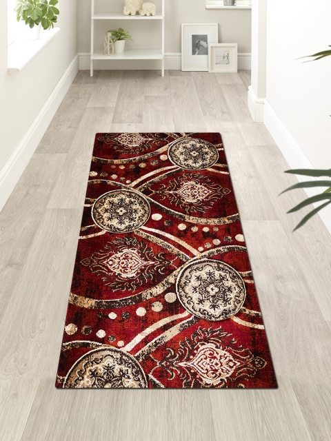 

OBSESSIONS Red & Beige Ethnic Motifs Floor Runner