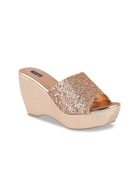 

Shoetopia Copper-Toned Embellished Party Wedge Peep Toes
