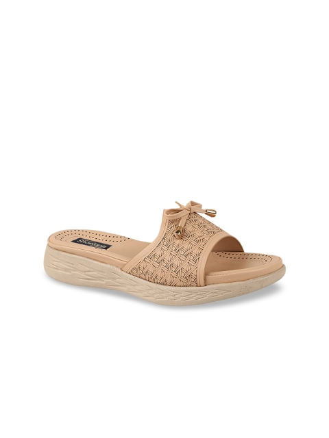 

Shoetopia Beige Textured Flatform Open Toe Sandals