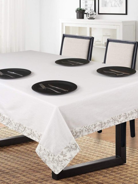 

SHADES of LIFE White Embroidered 6 Seater Table Cover