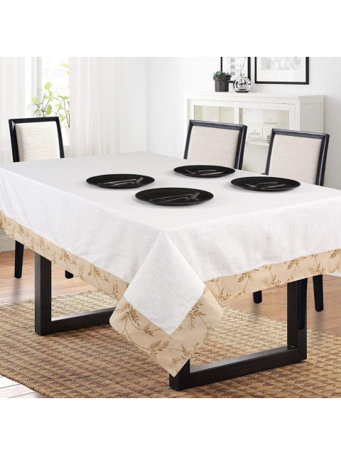 

SHADES of LIFE White & Beige Solid Cotton 6-Seater Table Cover