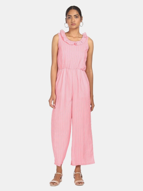 

Sugr Women Pink Striped Basic Jumpsuit