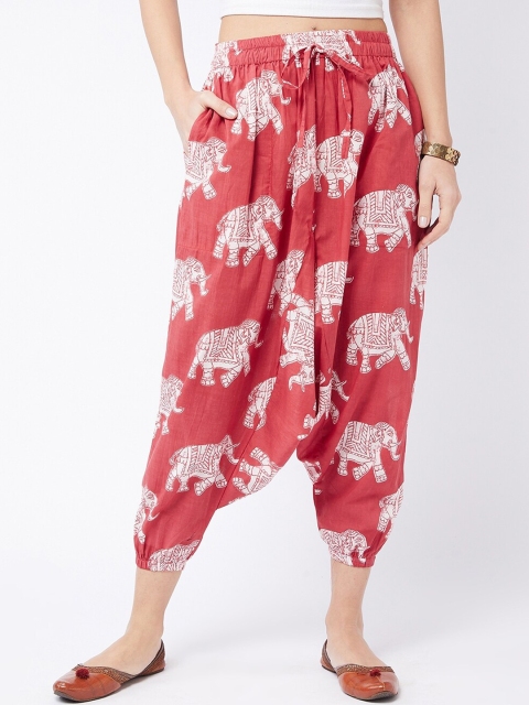 

InWeave Women Red & White Printed Cotton Harem Pants