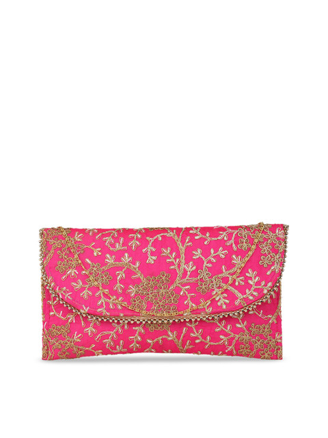 

gaura pakhi Women Pink & Gold-Toned Embroidered Sling Bag