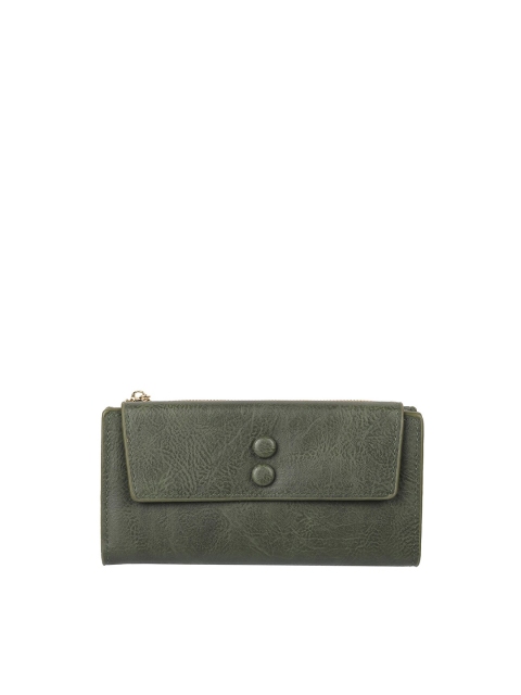 

WALKWAY Women Olive Green Textured Three Fold Wallet