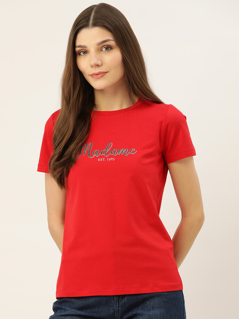 

Madame Women Red Brand Logo Printed T-shirt