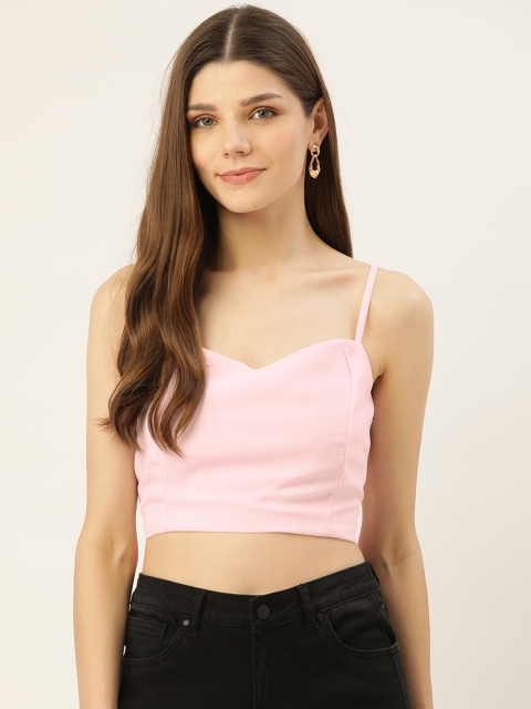 

Madame Pink Solid Smocked Crop Top