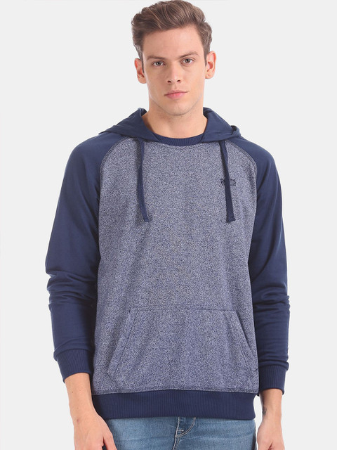 

Ruggers Men Blue Hooded Raglan Sleeves Sweatshirt