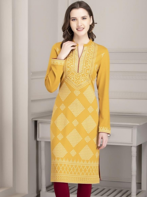 

Lakshita Women Mustard Yellow & White Geometric Printed Kurta