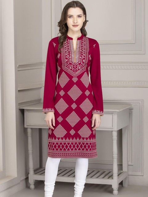 

Lakshita Women Pink & White Geometric Printed Cotton Kurta