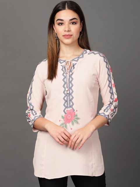 

Lakshita Pink & Teal Floral Printed Pure Cotton Kurti