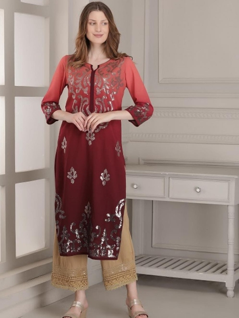 

Lakshita Women Orange & Red Ethnic Motifs Embroidered Kurta