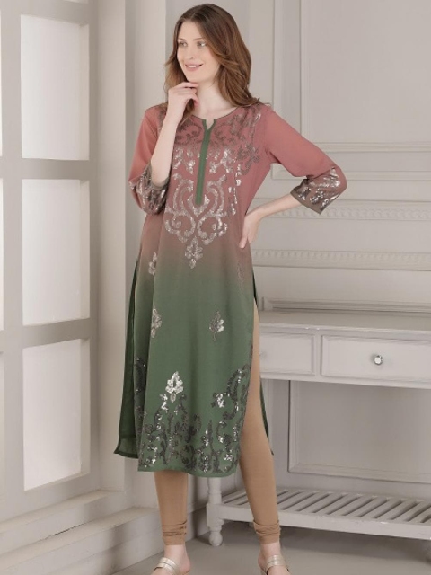

Lakshita Women Green & Mauve Ethnic Motifs Embellished Kurta