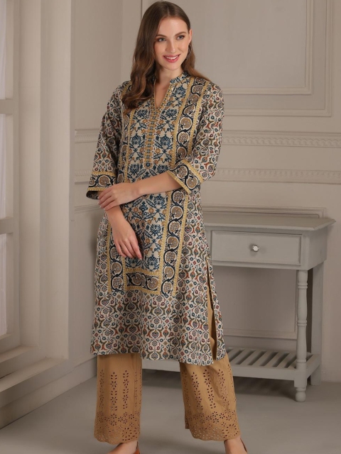 

Lakshita Women Mustard Yellow Ethnic Motifs Embroidered Kurta