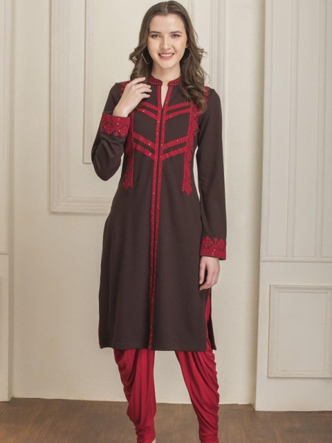 

Lakshita Women Brown Embroidered Kurta