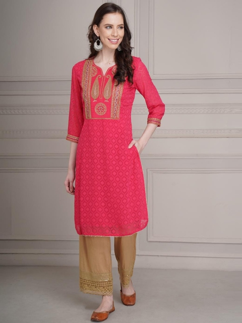 

Lakshita Women Pink Ethnic Motifs Embroidered Thread Work Kurta