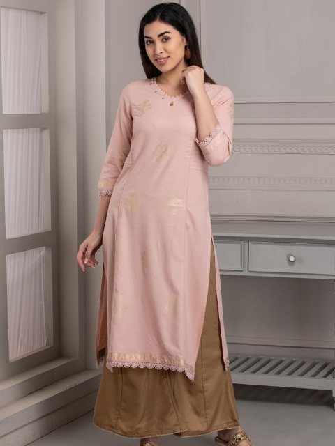 

Lakshita Women Peach-Coloured Thread Work Kurta