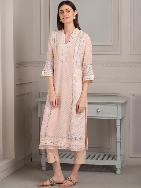 

Lakshita Women Pink Ethnic Motifs Embroidered Thread Work Cotton Kurta