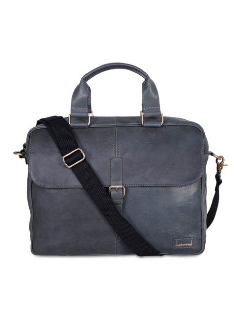 

Justanned Men Grey Leather Laptop Bag