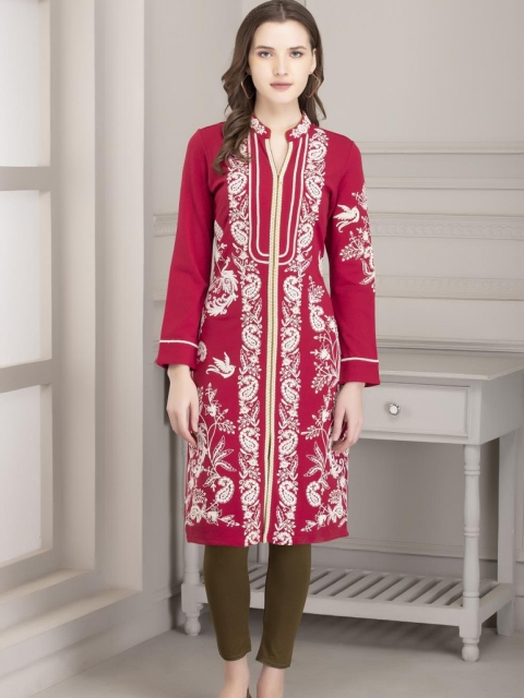 

Lakshita Women Pink & White Geometric Embroidered Thread Work Kurta