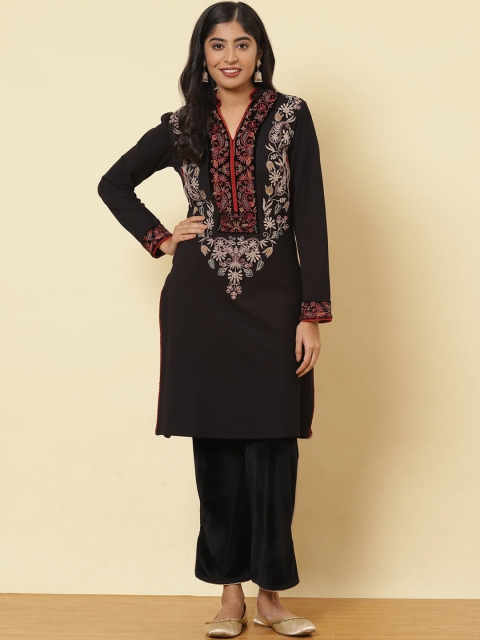 

Lakshita Women Charcoal & Beige Ethnic Motifs Embroidered Cotton Kurta