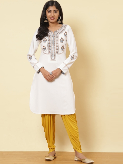 

Lakshita Women White Geometric Embroidered Kurta