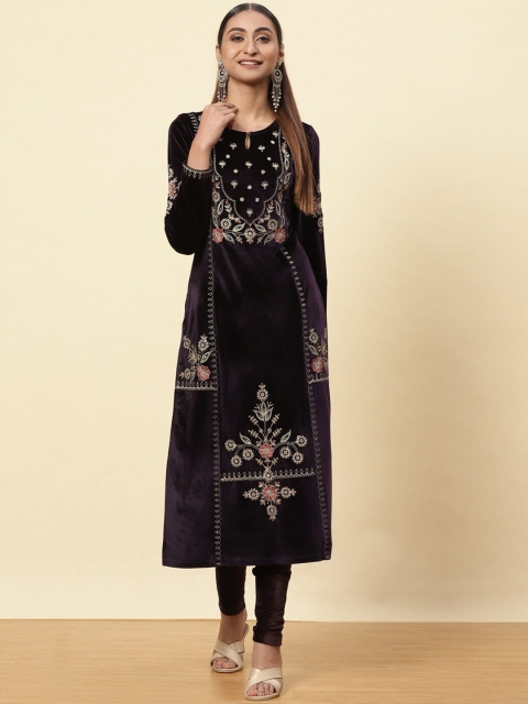 

Lakshita Women Purple Floral Embroidered A-Line Kurta