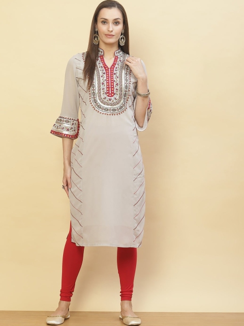 

Lakshita Women Grey & Red Ethnic Motifs Embroidered Kurta