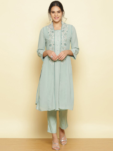 

Lakshita Women Olive Green Floral Embroidered Kurta