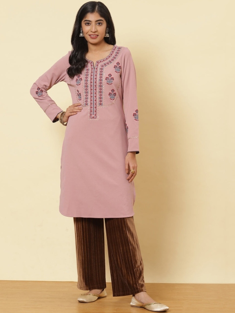 

Lakshita Women Mauve & Teal Ethnic Motifs Yoke Design Thread Work Kurta