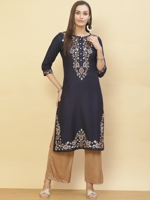 

Lakshita Women Blue Floral Sequined Yoke Design Kurta
